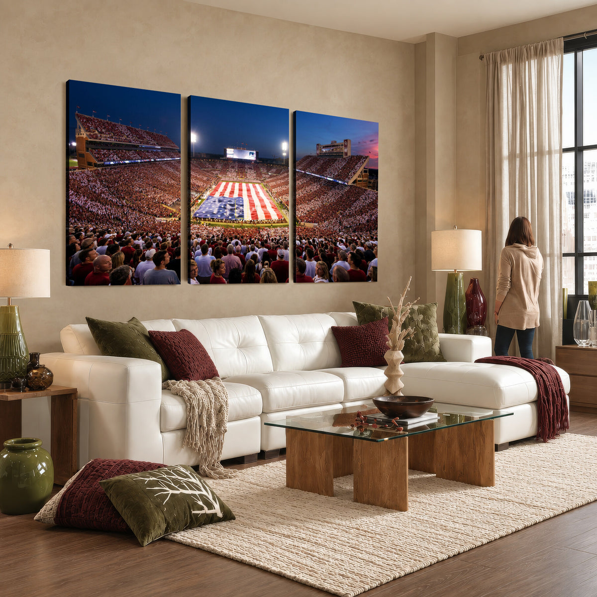 59917418-MGV-CV-36X24 - Oklahoma Memorial Stadium Wall Art Canvas Print | Oklahoma Sooners Football Artwork for Home, Office, and Sports Room Decor