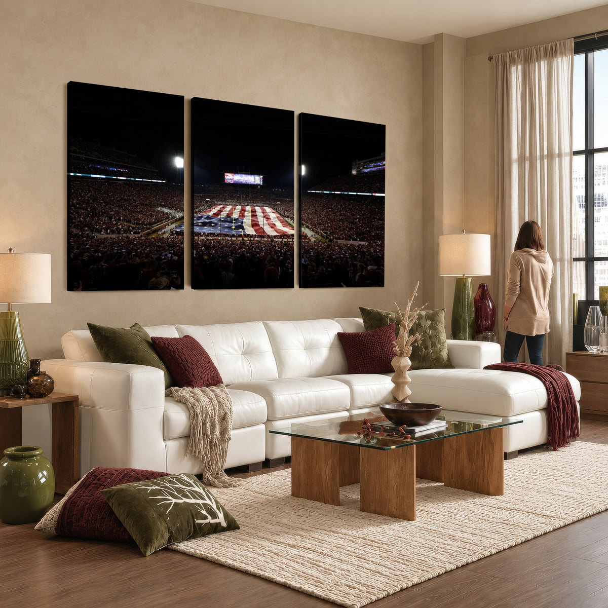 98418189-MGV-CV-36X24 - Oklahoma Memorial Stadium Wall Art Canvas Print – Oklahoma Sooners Football Artwork for Home, Office, and Sports Room Decor