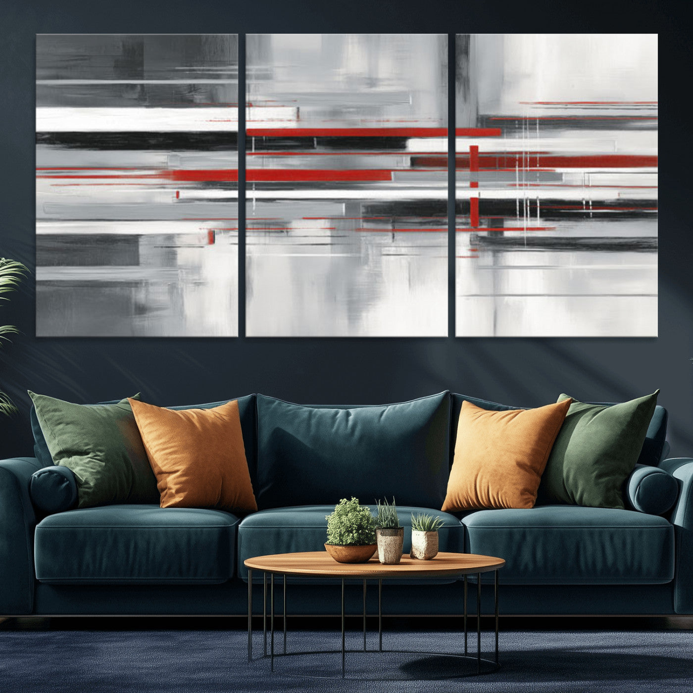 62640681-MGV-CV-36X24 - Gray Red Abstract Wall Art Canvas Print, Modern Abstract Canvas Wall Decor for Contemporary Living Room and Office