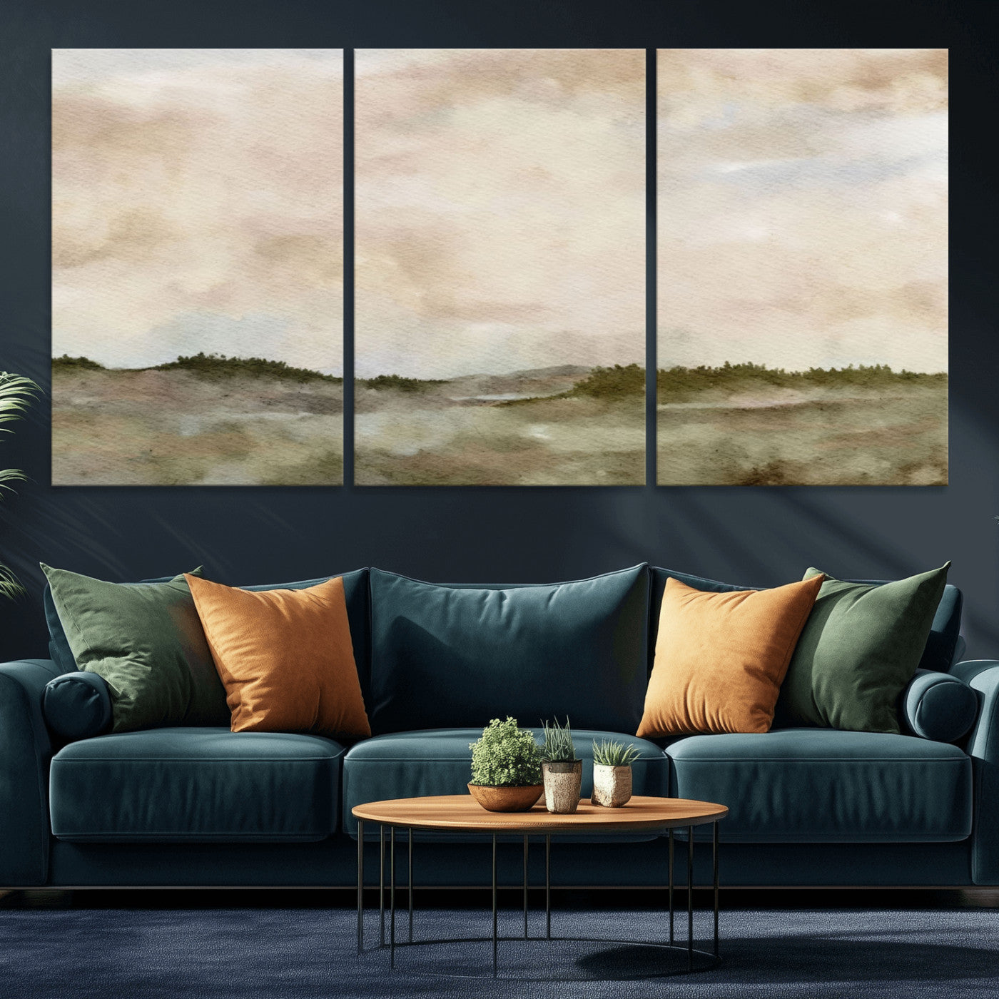13578069-MGV-CV-36X24 - Abstract Landscape Wall Art Canvas Print, Watercolor Pastoral Landscape Painting Wall Decor for Modern Farmhouse Interiors