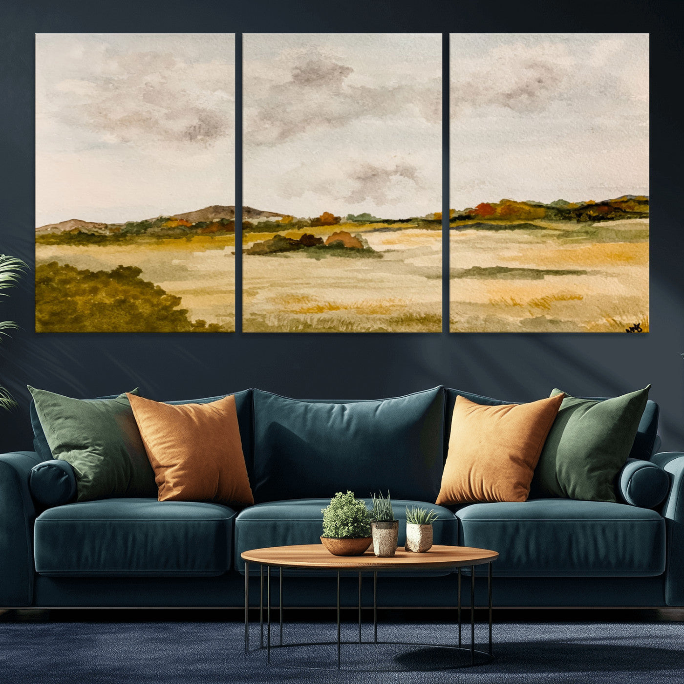 94151004-MGV-CV-36X24 - Watercolor Abstract Countryside Wall Art Canvas Print, Neutral Pastoral Landscape Painting Wall Decor for Modern Farmhouse Interiors