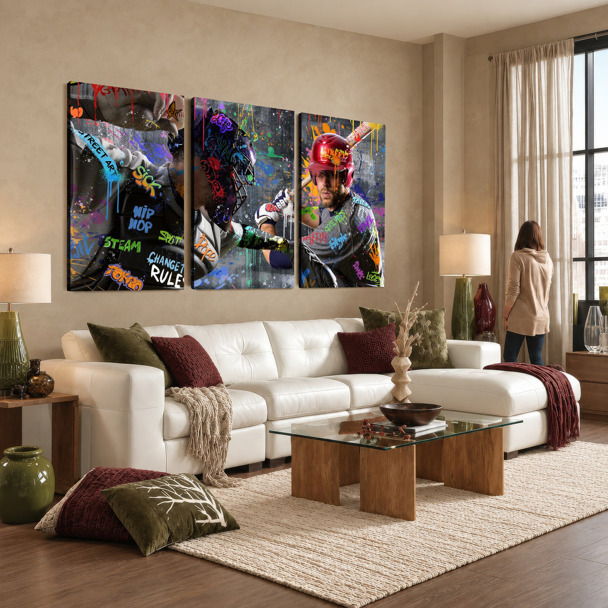 19634994-MGV-CV-36X24 - Graffiti Baseball Player Street Art Wall Art Canvas Print