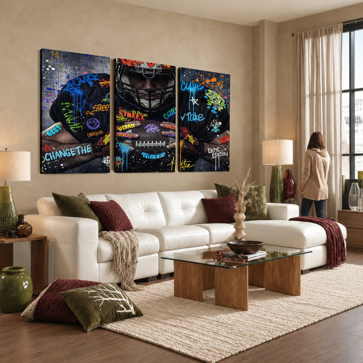 55267256-MGV-CV-36X24 - Graffiti American Football Player Street Art Wall Art Canvas Print