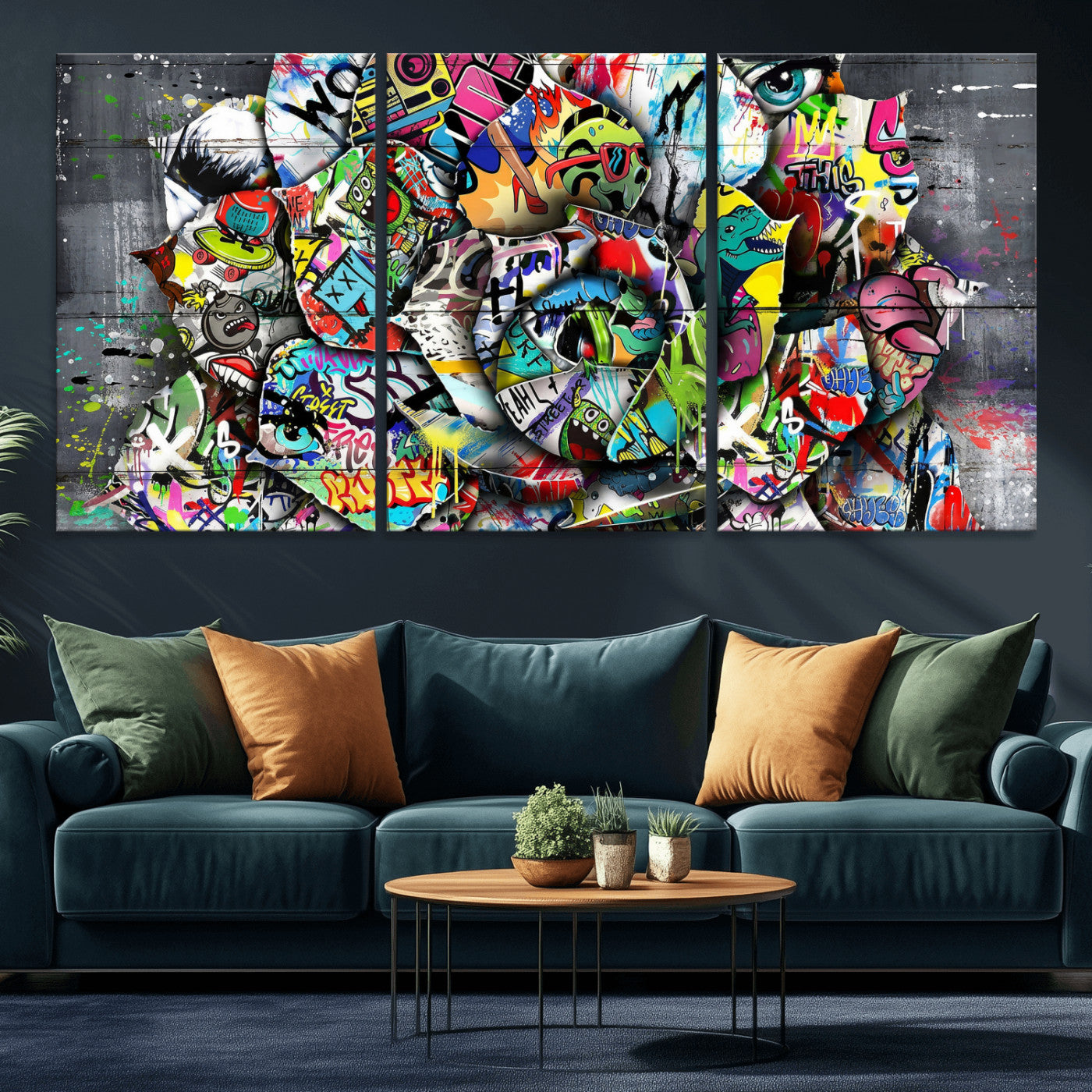 77553344-MGV-CV-36X24 - Abstract Graffiti Collage Street Art Wall Art Canvas Print, Colorful Urban Pop Art Canvas Print, Modern Graffiti Patchwork Contemporary Art Printing