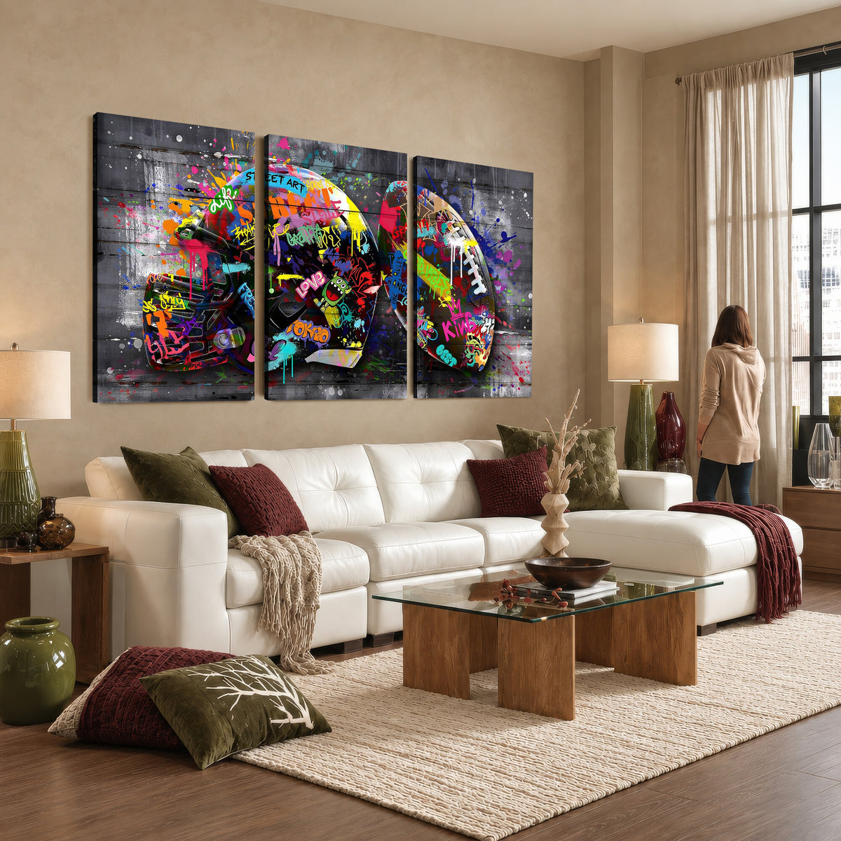80540773-MGV-CV-36X24 - Graffiti American Football Helmet Street Art Wall Art Canvas Print