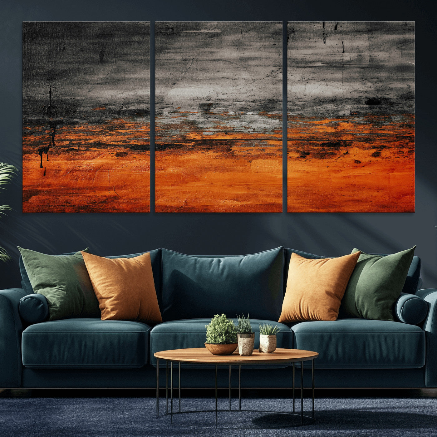 75409282-MGV-CV-36X24 - Black Orange Abstract Wall Art Canvas Print Modern Textured Painting Decor