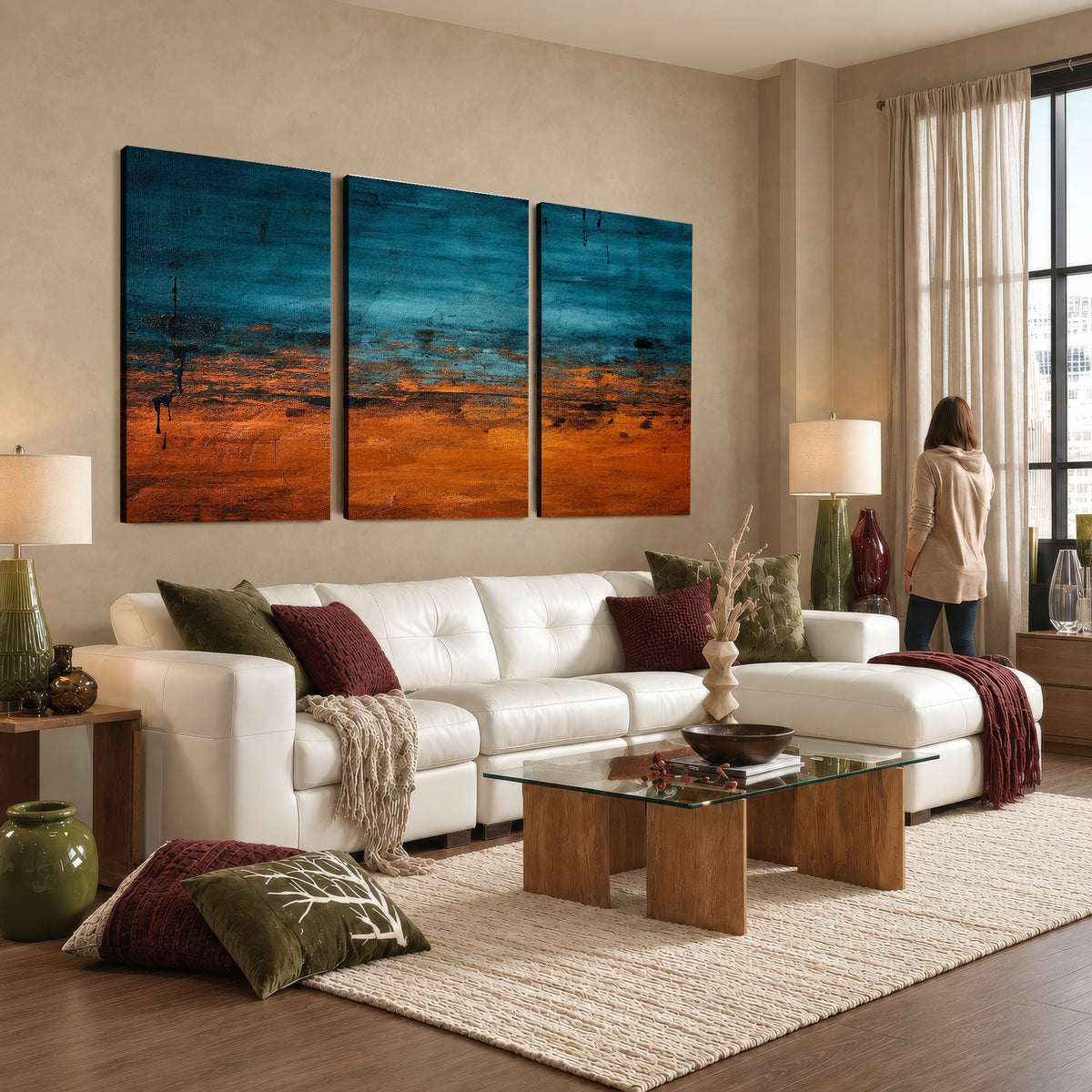 20543081-MGV-CV-24X16 - Teal Orange Abstract Wall Art Canvas Print Modern Large Statement Artwork