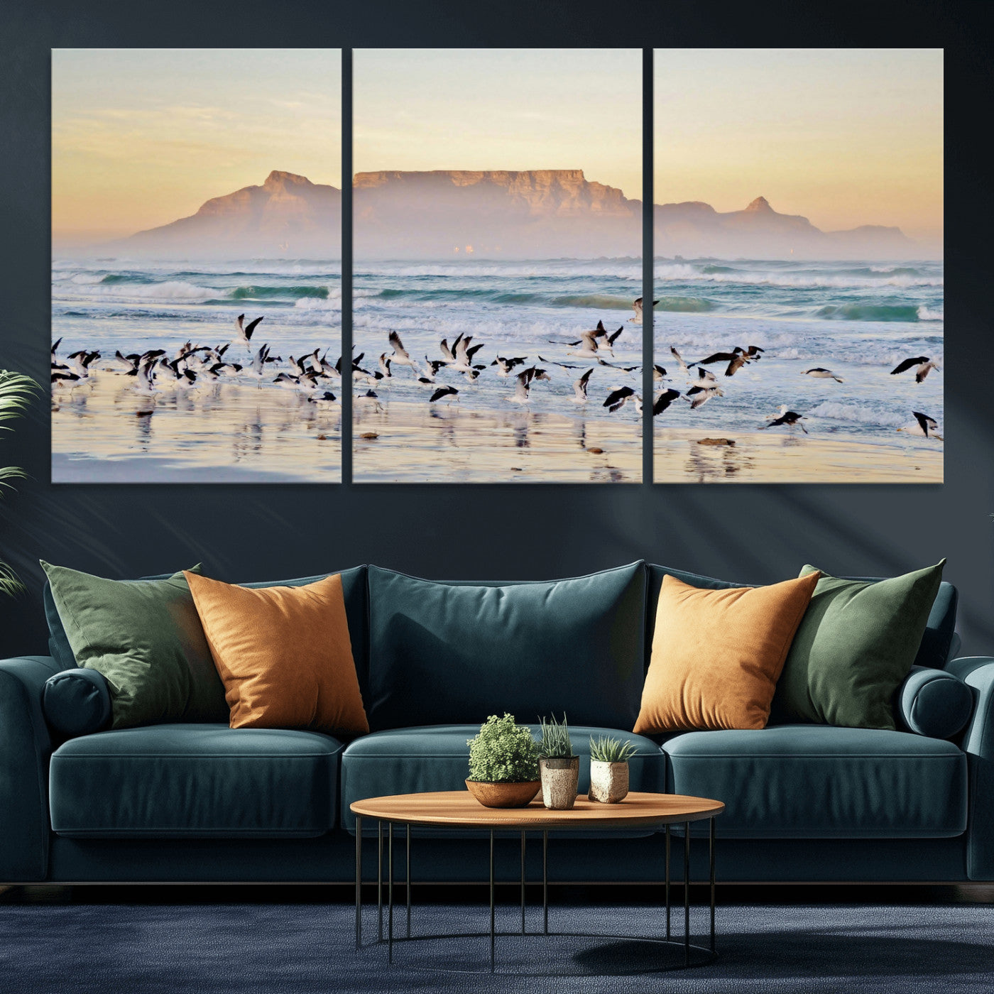 78989362-MGV-CV-36X24 - Seagulls Over Ocean Wall Art Canvas Print – Coastal Beach Landscape Artwork for Living Room Decor