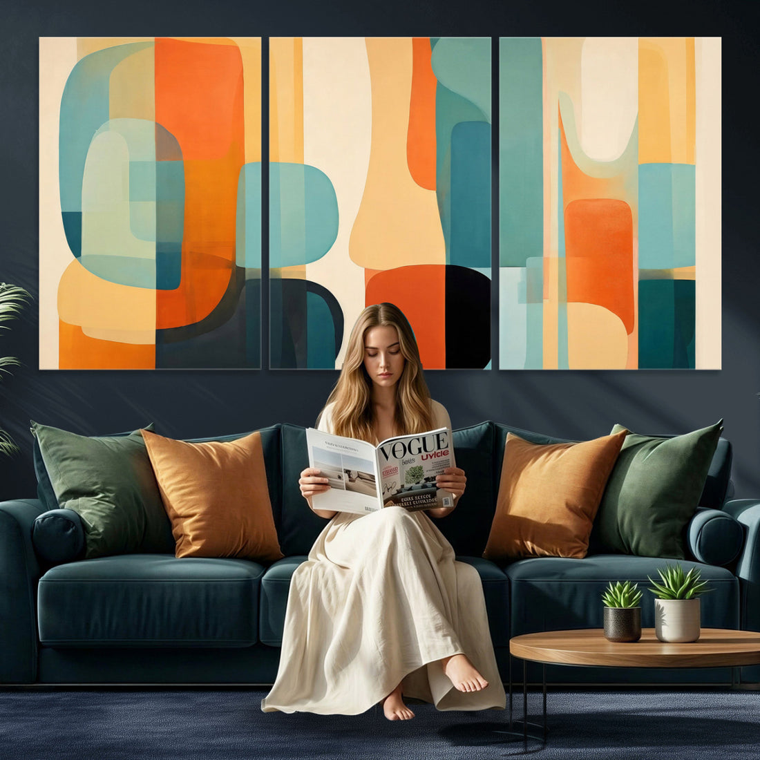 Abstract Geometric Wall Art Canvas Print, Mid Century Modern
