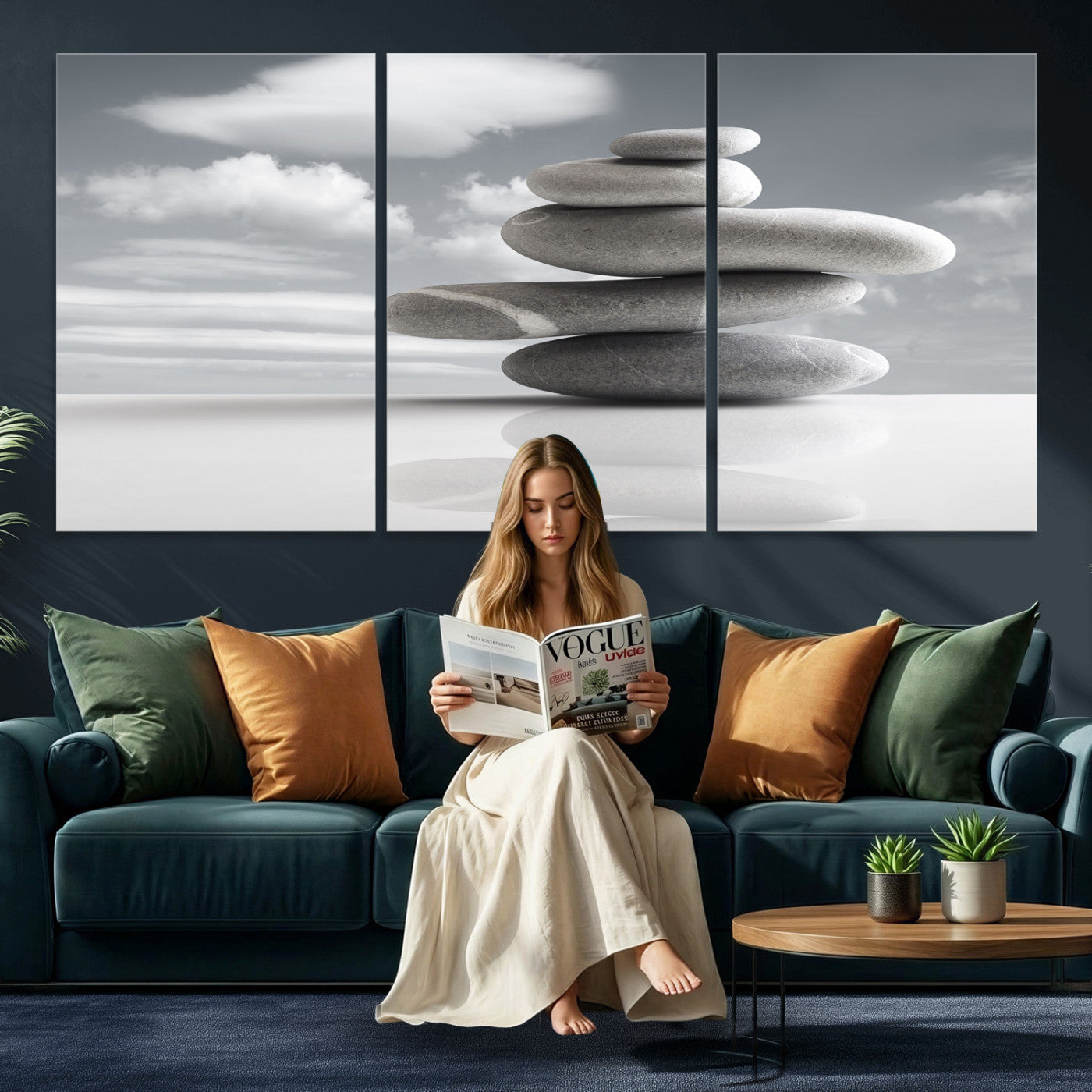 86426188-MGV-CV-36X24 - Zen Stone Wall Art Canvas Print, Balanced Rock Stack Framed Spa Artwork, Minimalist Meditation Decor for Living Room Bedroom Office Bathroom