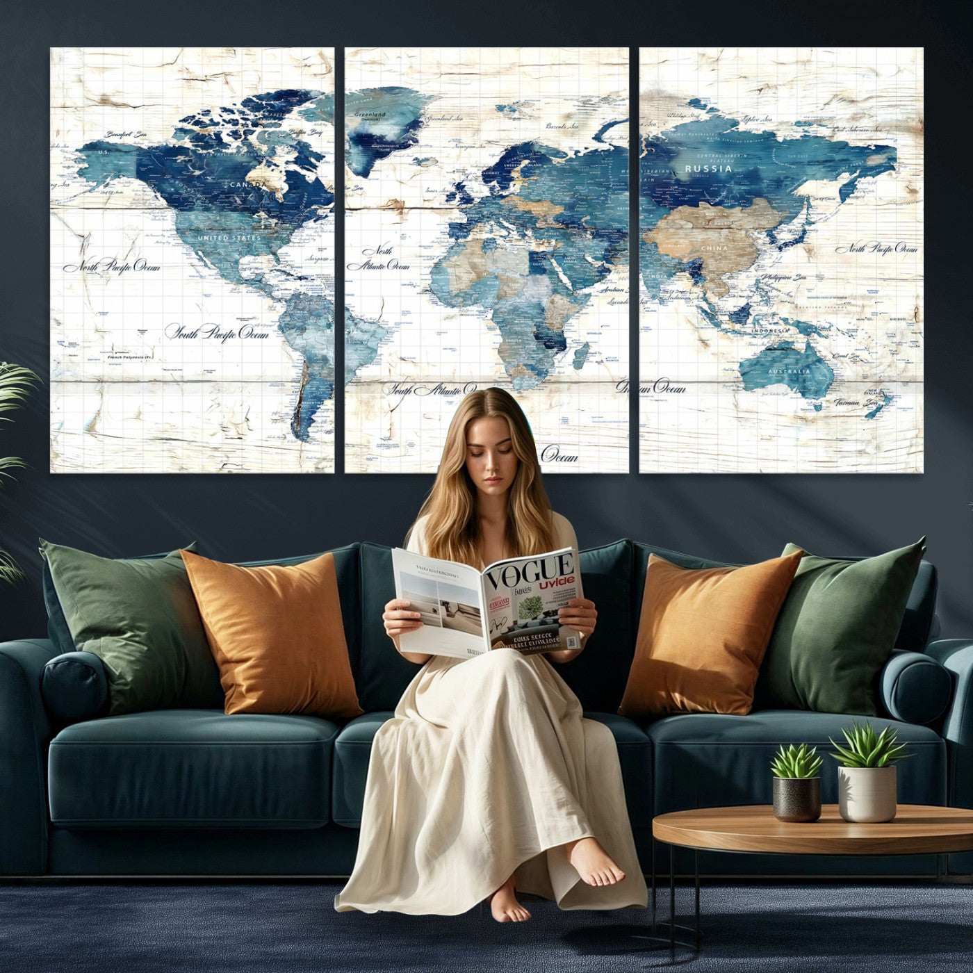 86799232-MGV-CV-36X24 - Watercolor World Map Canvas Wall Art Print – Abstract Colorful Travel Wall Decor