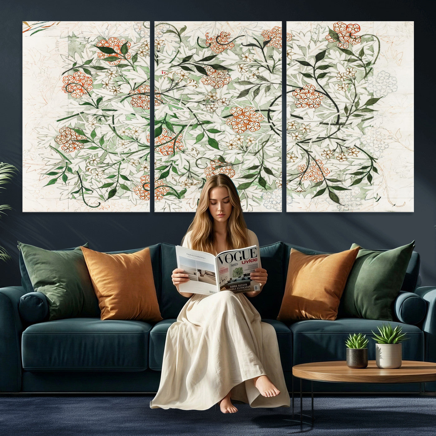 17622011W-MGV-CV-36X24 - William Morris Jasmine Flower Wall Art Canvas Print, Botanical Floral Canvas Print, Vintage Cottagecore Wall Decor, Framed Nature Artwork Ready to Hang
