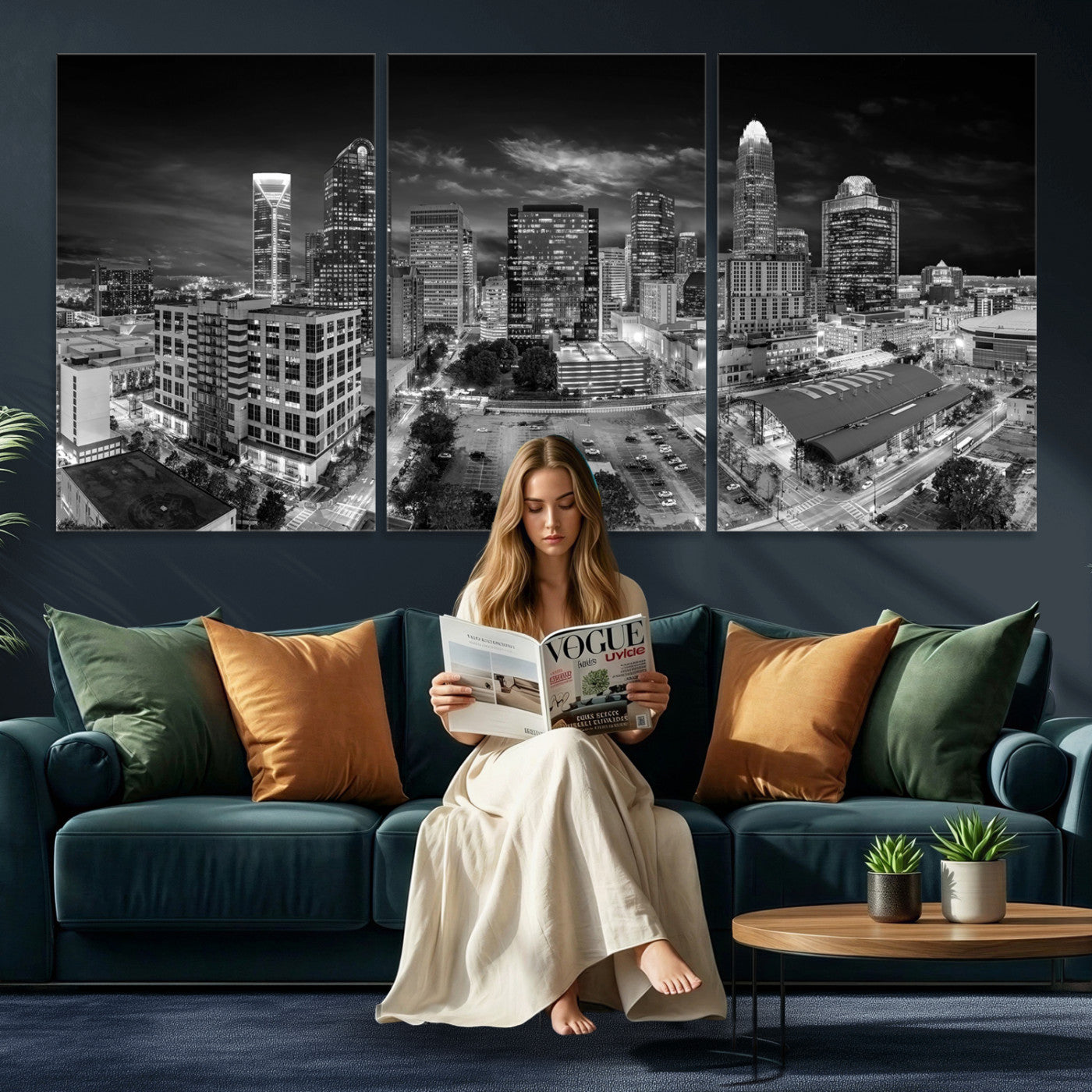 60105075-MGV-CV-36X24 - Charlotte Skyline Canvas Wall Art Print – North Carolina Cityscape Photography Print