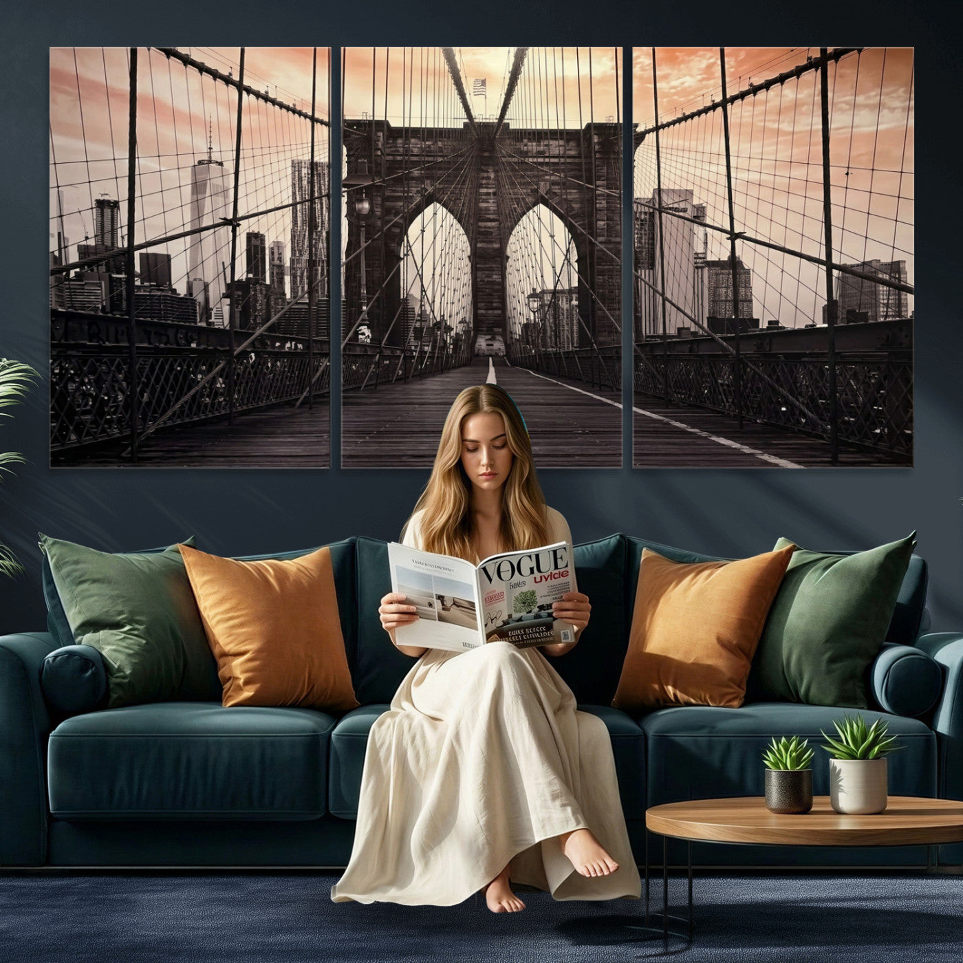 93226664-MGV-CV-36X24 - Brooklyn Bridge Canvas Wall Art, New York City Skyline Photography Print, NYC Landmark Urban Decor Artwork