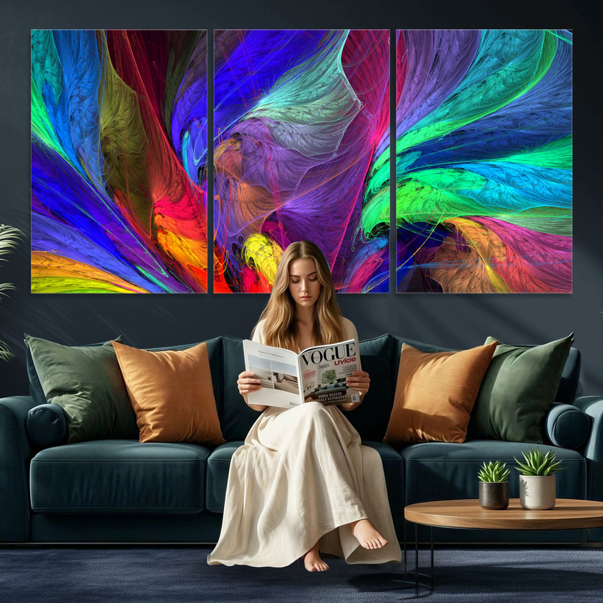 376925791-MGV-CV-36X24 - Colorful Abstract Canvas Wall Art, Rainbow Swirl Fractal Print, Bold Multicolor Living Room Decor, Vibrant Energy Art, Large Abstract Wall Art