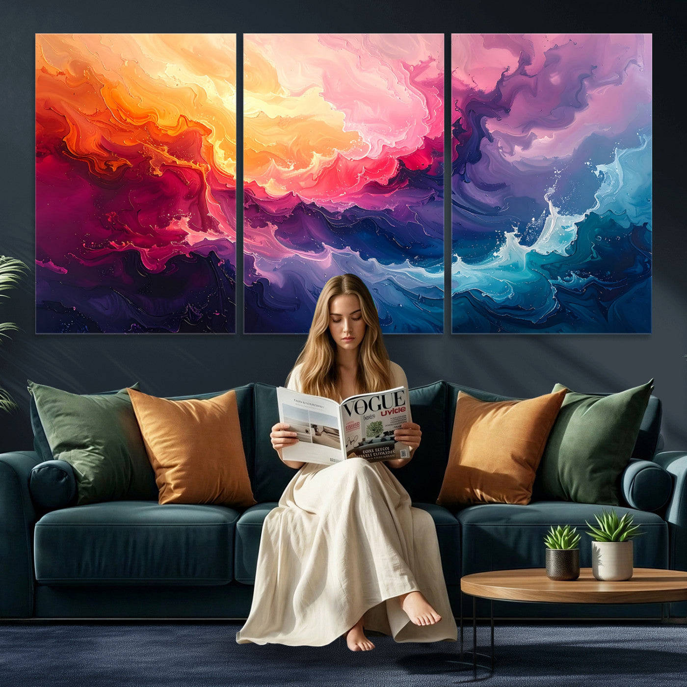 16157633-MGV-CV-36X24 - Large Colorful Abstract Canvas Wall Art Print, Vibrant Popup Color Art Print