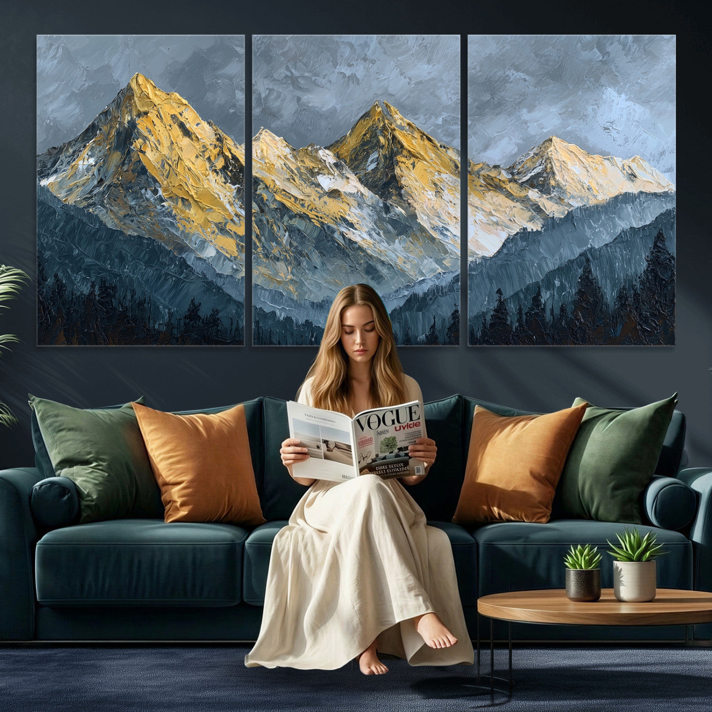 50821961-MGV-CV-48X32-3P - Abstract Mountain Wall Art Canvas Print Modern Landscape Painting Print