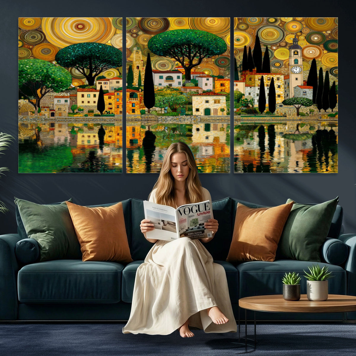 93010897-MGV-CV-36X24 - Gustav Klimt Golden Cityscape Wall Art Canvas Print,
