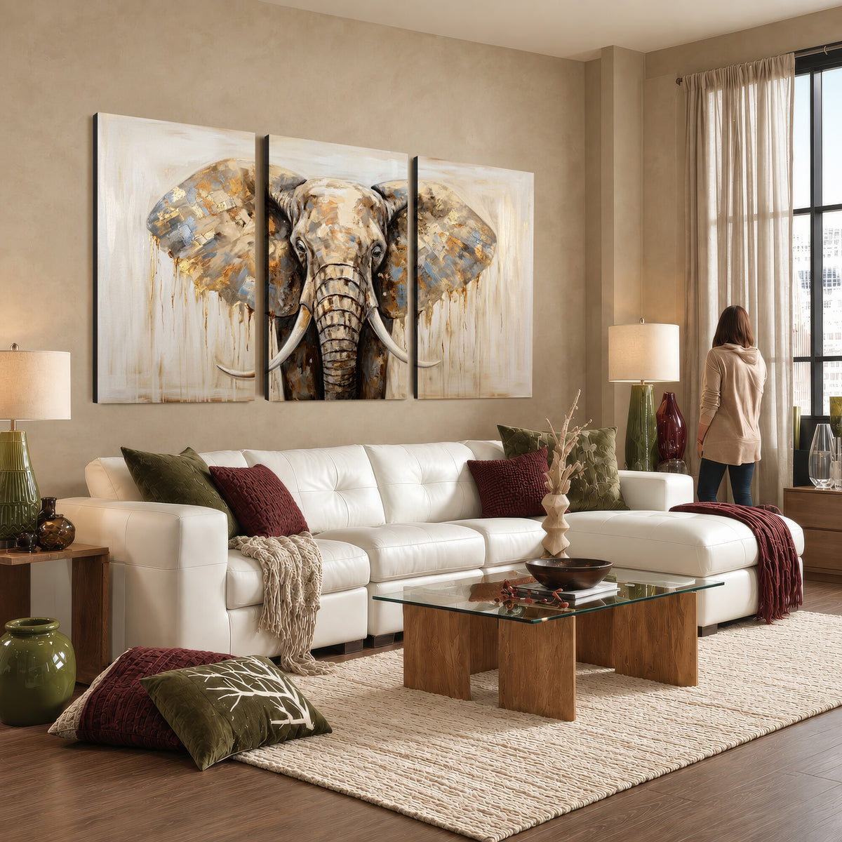 95819221-MGV-CV-36X24 - Gold Leaf Elephant Canvas Wall Art Abstract African Wildlife Painting Print