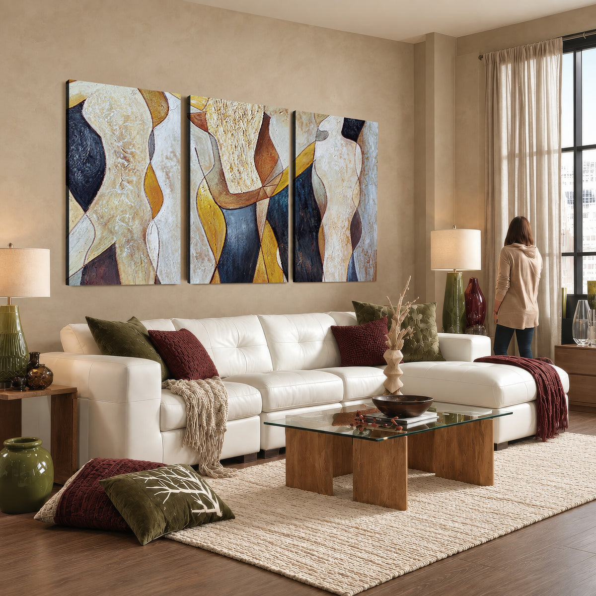 96079939-MGV-CV-36X24 - Mid Century Modern Figurative Canvas Wall Art Abstract Cubist Painting Print