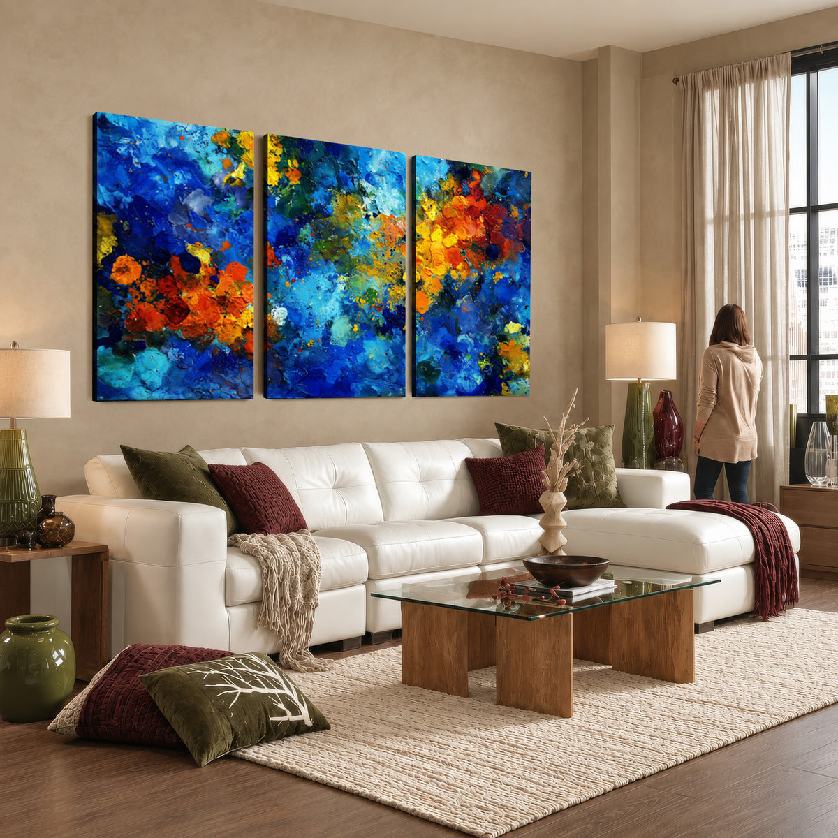 52431611-MGV-CV-36X24 - Vibrant Blue Abstract Canvas Wall Art Colorful Painterly Oil Painting Style Print