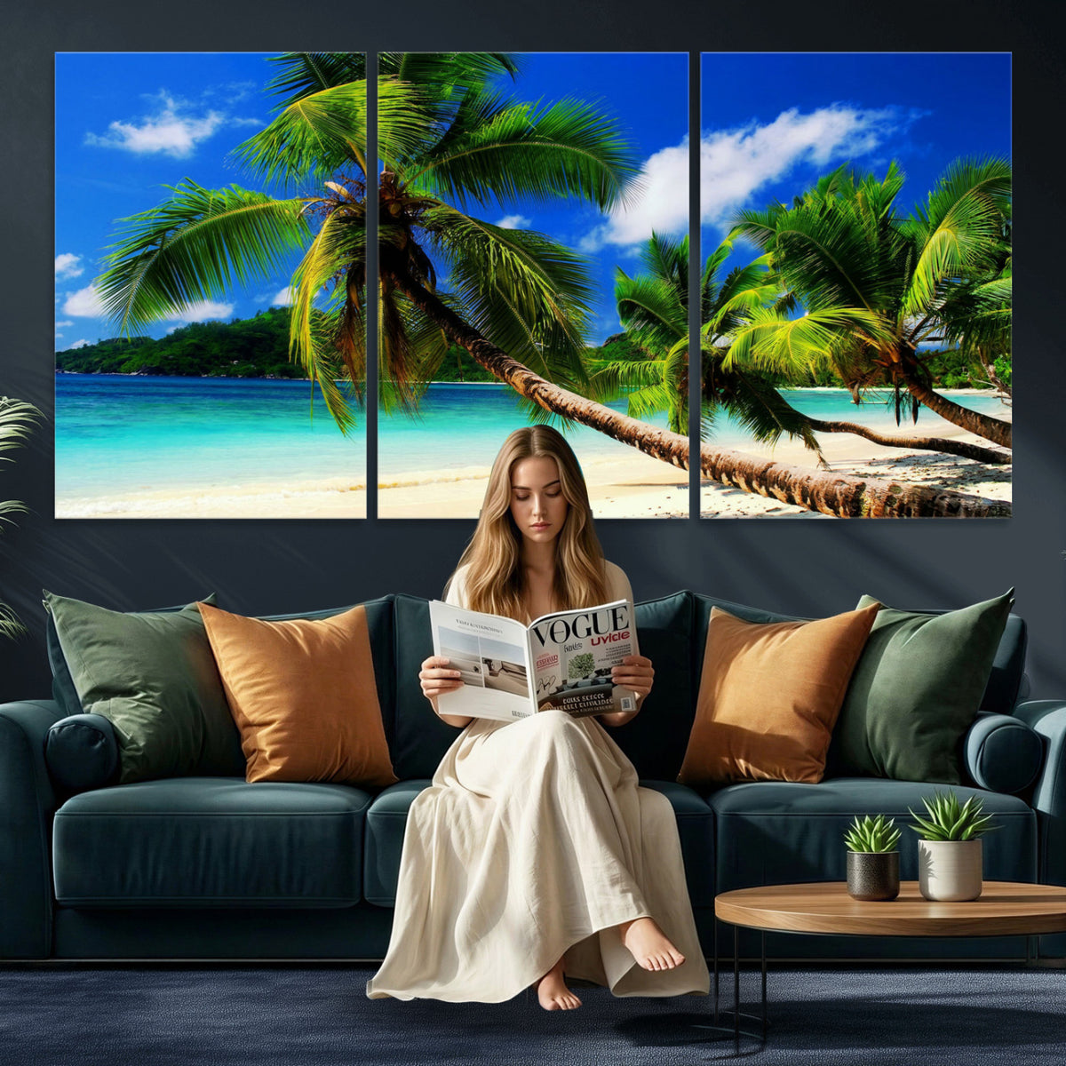 67049818-MGV-CV-36X24 - Tropical Island Coconut Palm Trees Wall Art Canvas Print - Turquoise Beach Print for Lake Home Decor