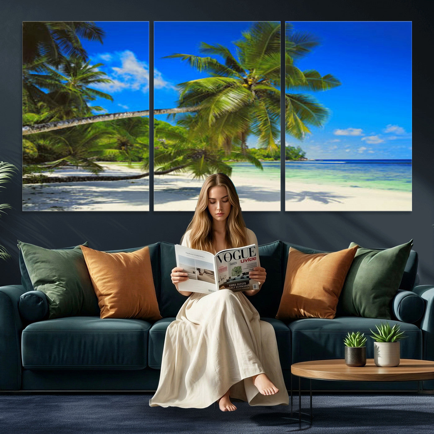 20475280-MGV-CV-36X24 - Tropical Island Coconut Palm Trees Wall Art Canvas Print - Turquoise Beach Print for Nautical Home Decor