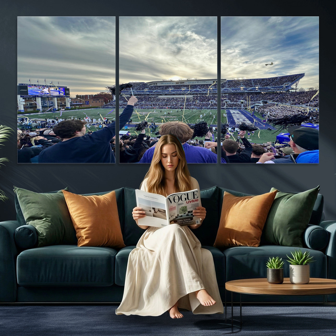 400867JMU-MGV-CV-36X24 - JMU Stadium Wall Art Canvas Print for Game Room Decor - James Madison University Stadium