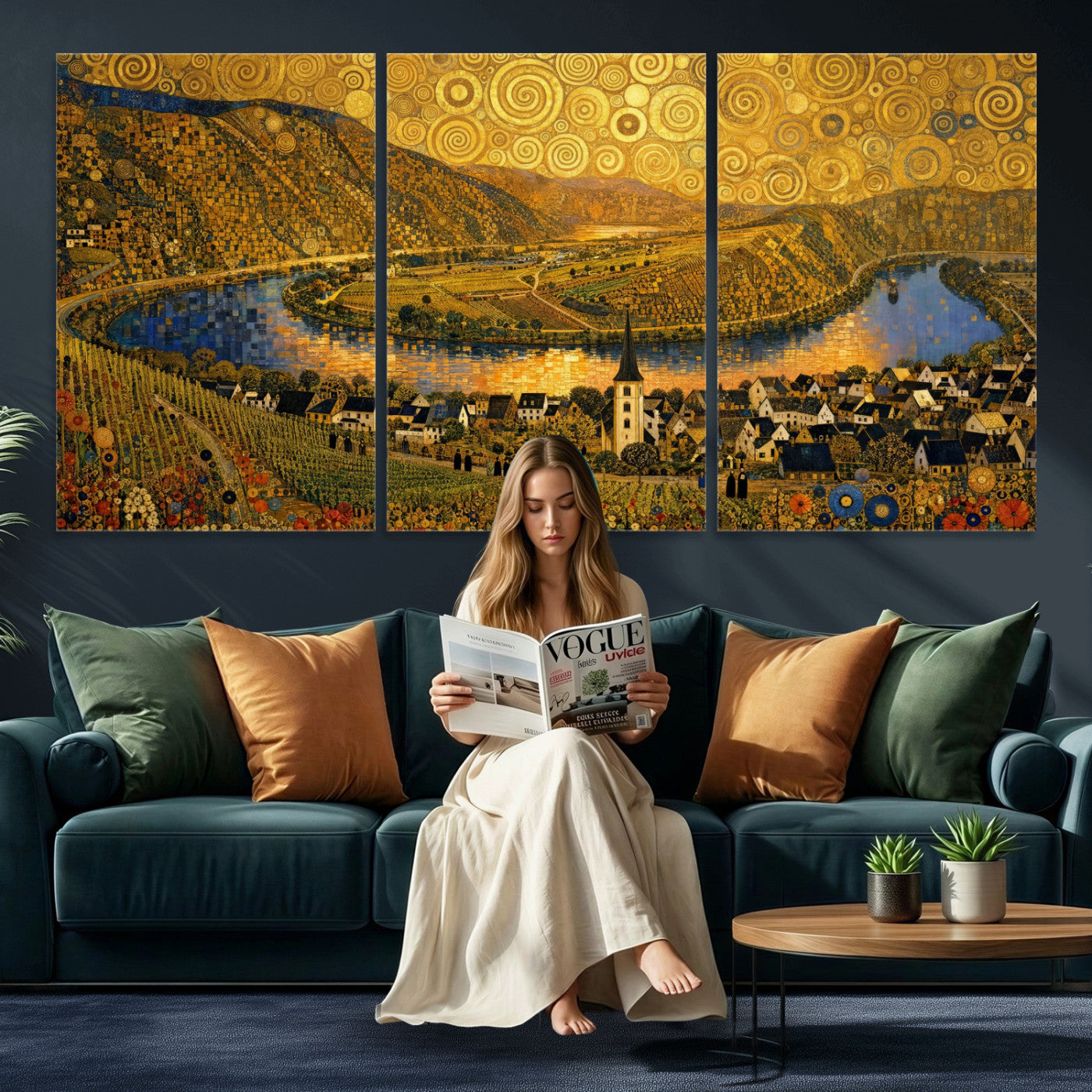 33713008-MGV-CV-36X24 - Gustav Klimt Style Mosel City Wall Art Canvas Print