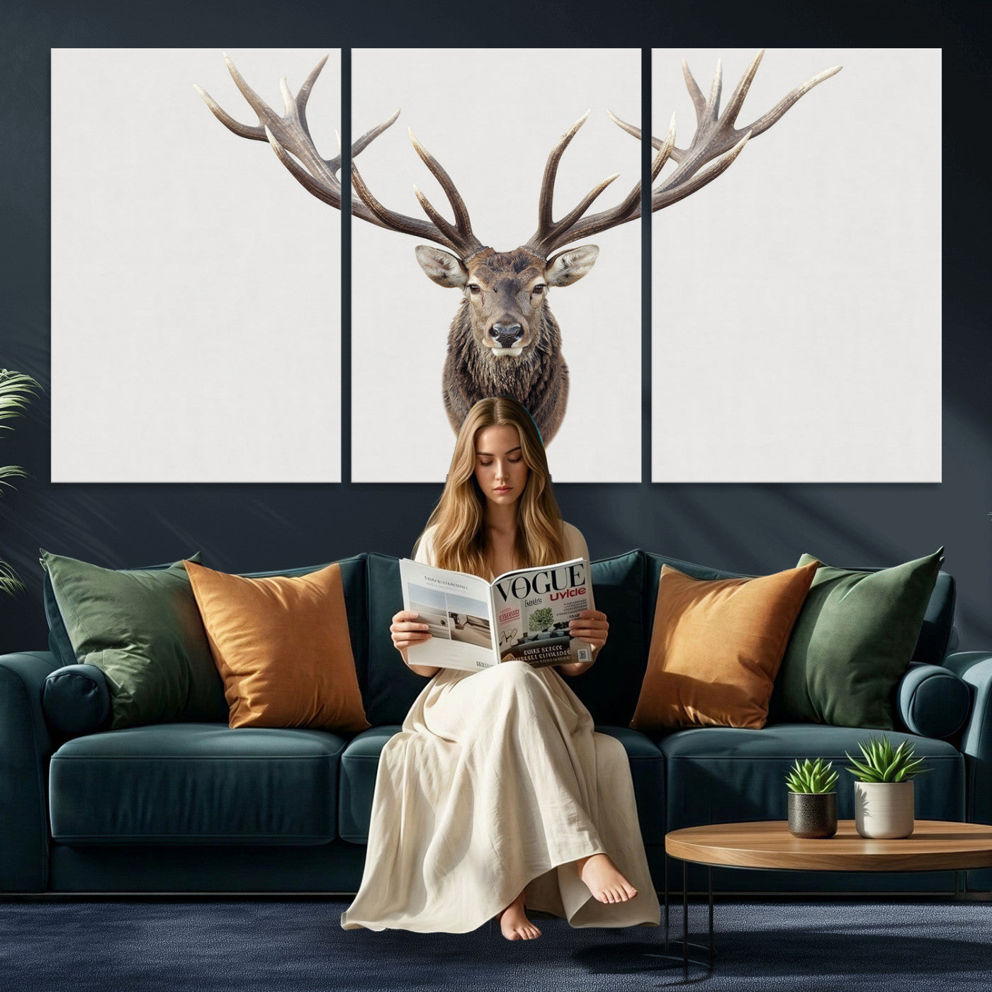 840173GY-MGV-CV-36X24 - Majestic Red Deer Canvas Wall Art – Stag Antlers Horns Print, Wildlife Hunting Poster, Rustic Cabin Lodge Decor