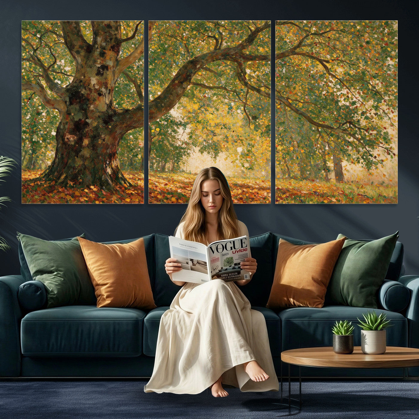 52555601-MGV-CV-36X24 - Claude Monet Style The Bodmer Oak Fontainebleau Forest Wall Art Canvas Print, Autumn Landscape Painting Print