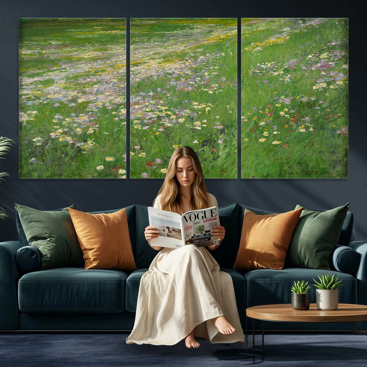 63535040-MGV-CV-36X24 - Alexander Koester Flower Meadow Canvas Wall Art, Vintage Landscape Print