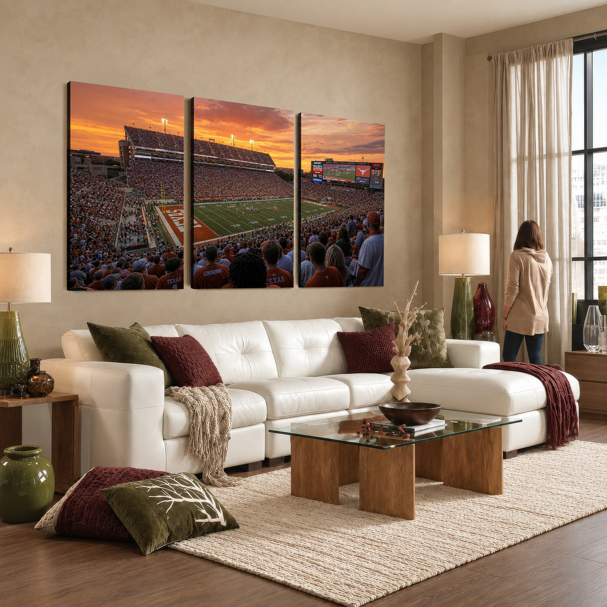 50466060-MGV-CV-36X24 - Extra Large Texas Memorial Stadium Canvas Wall Art, Texas Longhorns College Football Print for Home Bar
