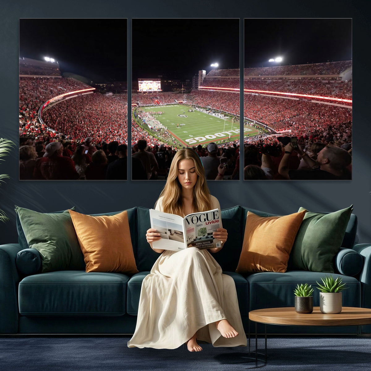 50587166-_Poster-30x20 - Sanford Stadium Georgia Bulldogs Canvas Print 3 Piece Framed Wall Art Extra Large Floating Frame Sports Poster Made in USA