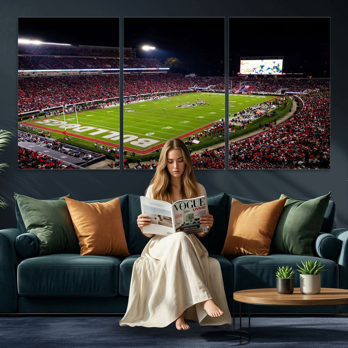 73520603-_Poster-30x20 - Georgia Bulldogs Sanford Stadium Canvas Print 3 Piece Framed Wall Art Extra Large Floating Frame Nature Poster Made in USA