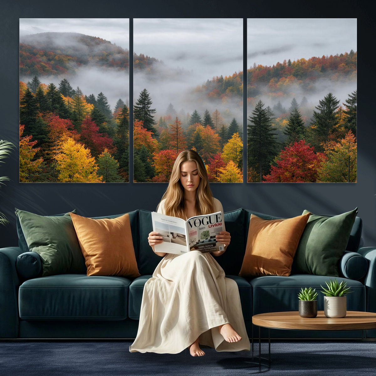 47877083-_Poster-30x20 - Fall Forest Misty Mountain Canvas Print Smoky Mountain Landscape Wall Art Autumn Trees Nature Poster Printing