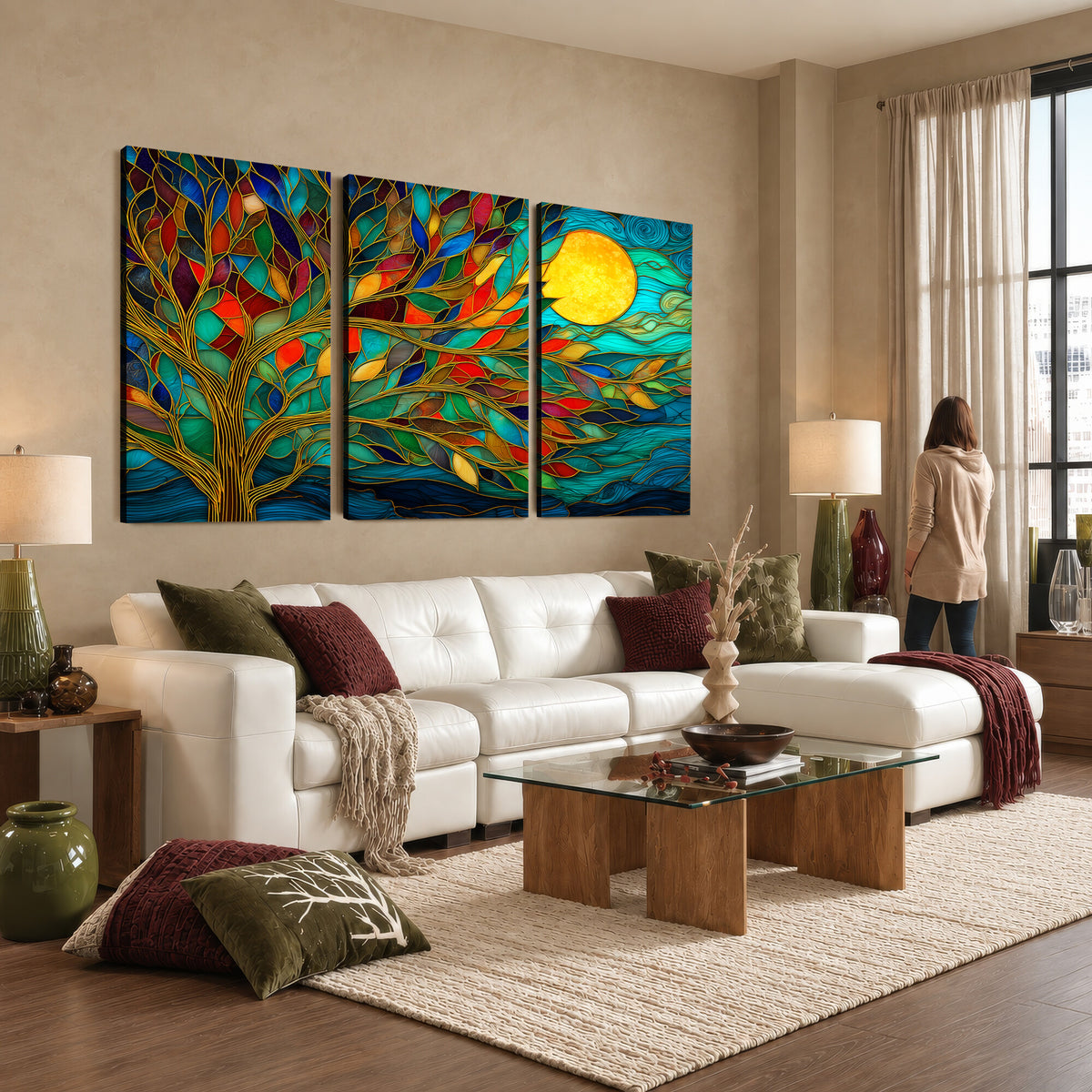 11877152-MGV-CV-36X24 - Stained Glass Tree Of Life Wall Art - Vibrant Mosaic Nature Home Decor