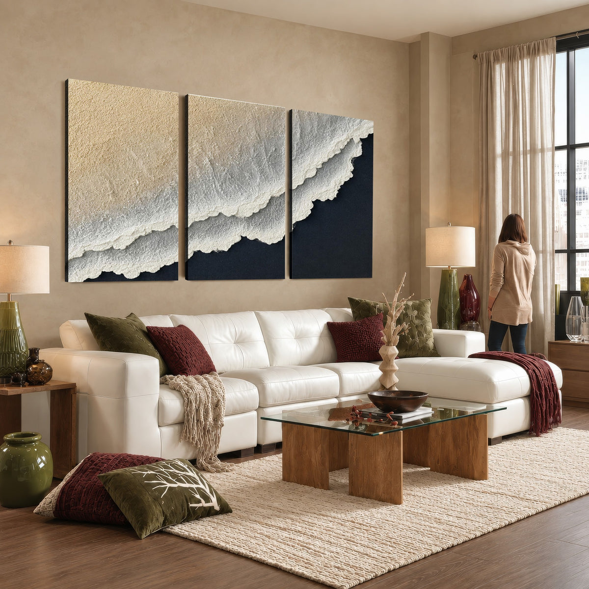 32969959-MGV-CV-24X16 - Abstract Ocean Wave Canvas Wall Art, Coastal Beach Wall Decor for Living Room