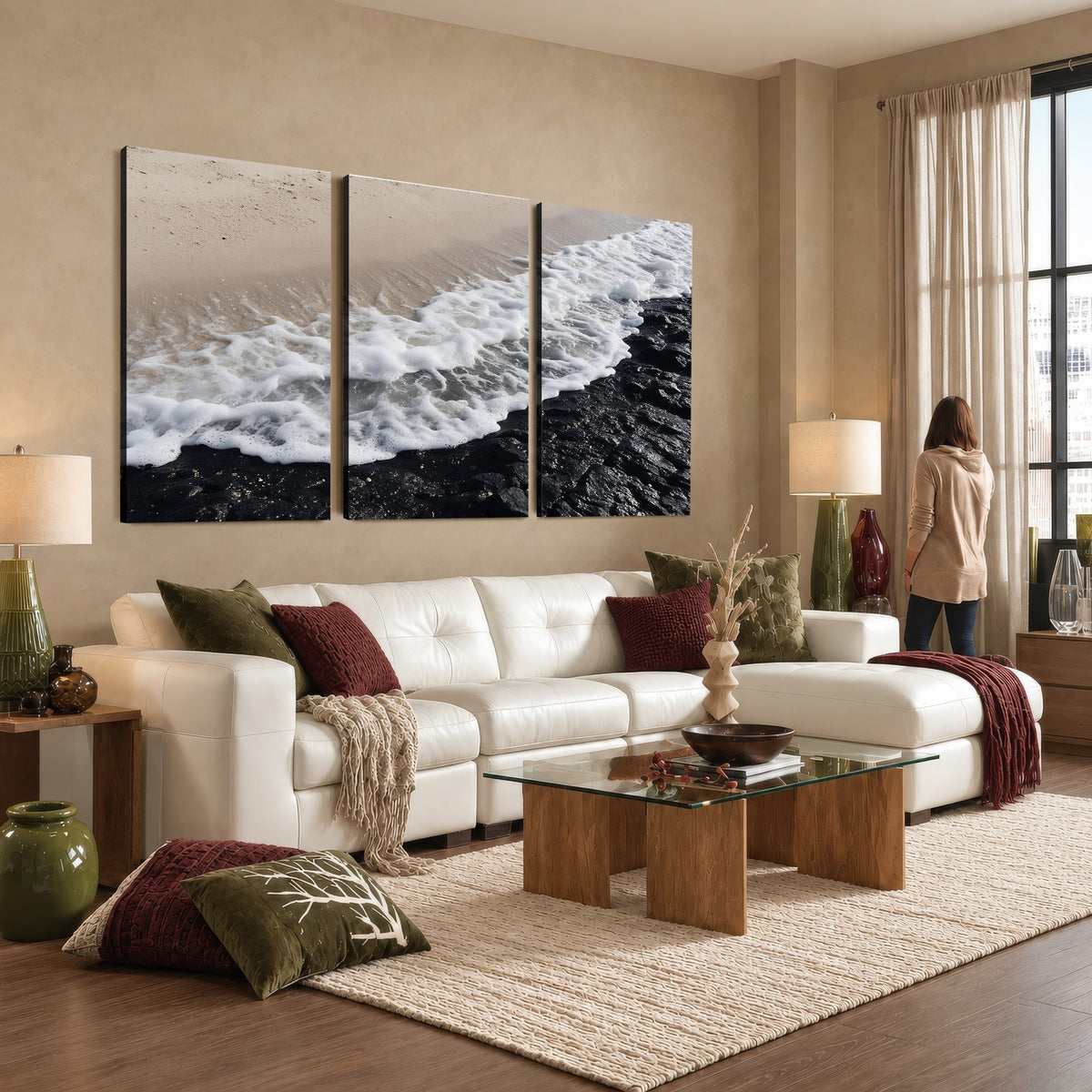 27448606-MGV-CV-24X16 - Ocean Wave Foam on Black Lava Rock Beach Canvas Wall Art Print