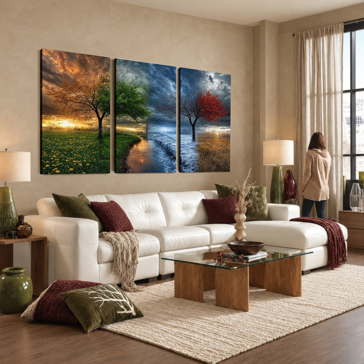 61895574-MGV-CV-24X16 - Four Seasons Tree Canvas Wall Art, Nature Landscape Canvas Print for Living Room