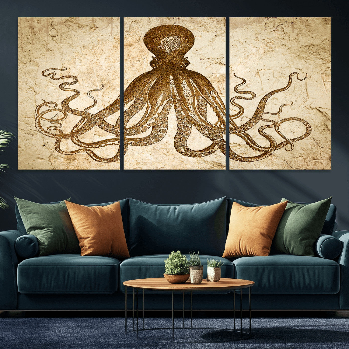 96154-MGV-CV-36X24-Sepia Octopus Wall Art Abstract Animal Canvas Print