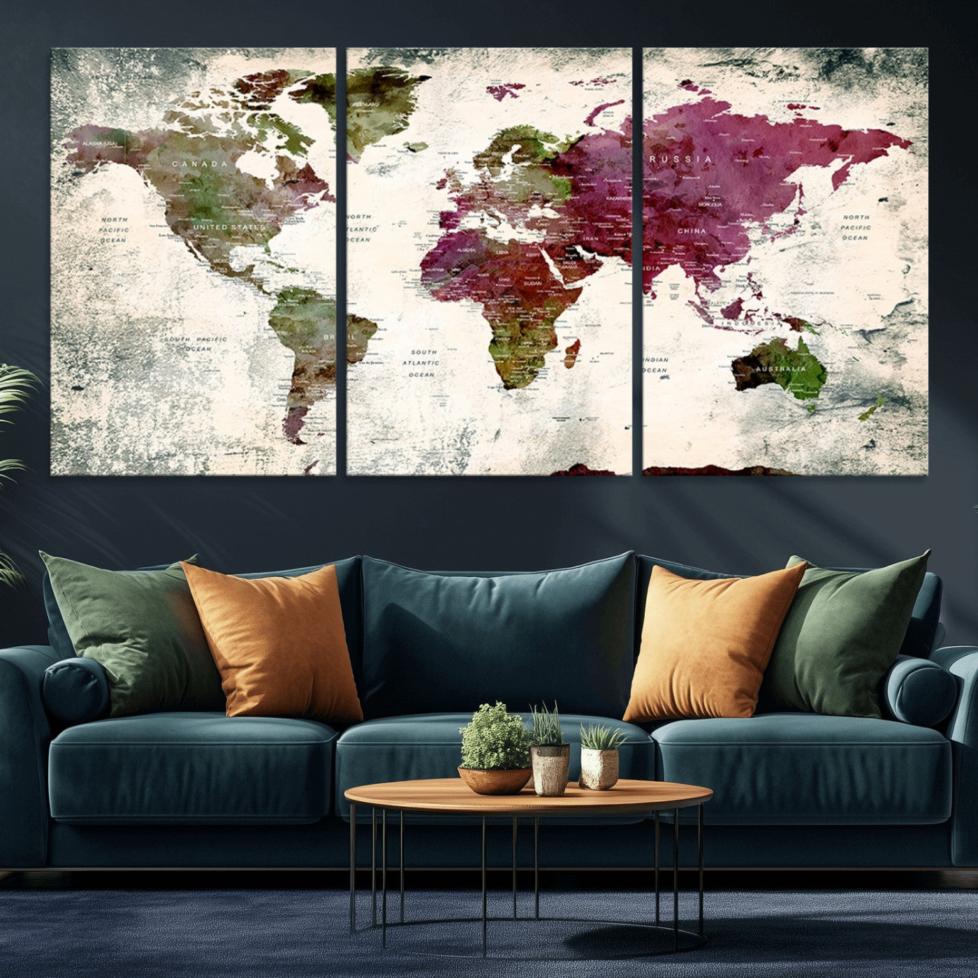 MGV-CV-60X30-3P - World Map Wall Art Canvas Print for Home and Office Decor