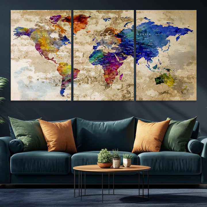 Watercolor World Map Canvas Print World Map Wall Art Great Design Great Gift Idea
