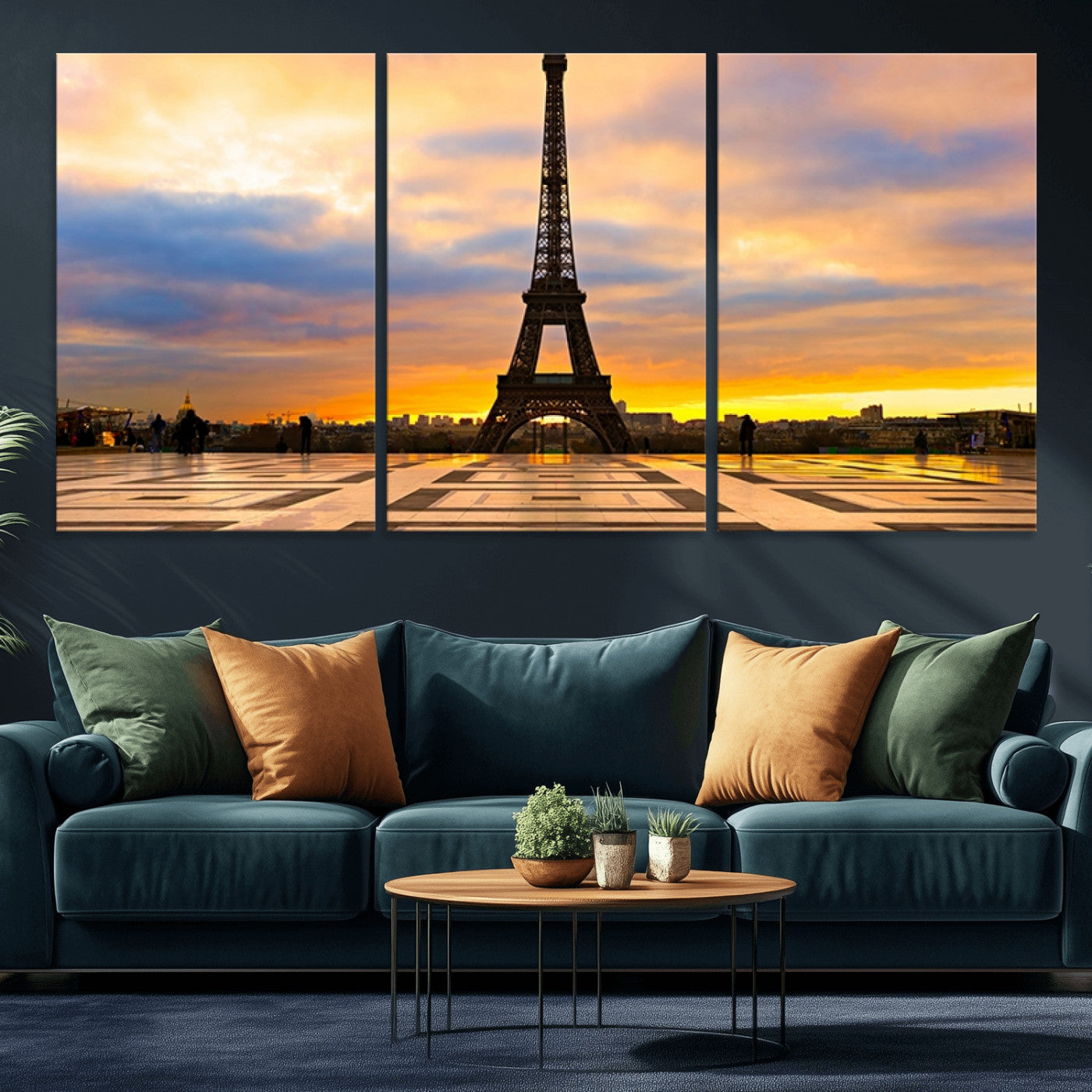 MGV-CV-60X30-3P - Paris Eiffel Tower Sunset Canvas Wall Art Print - Iconic Landmark Decor with Vibrant Colors
