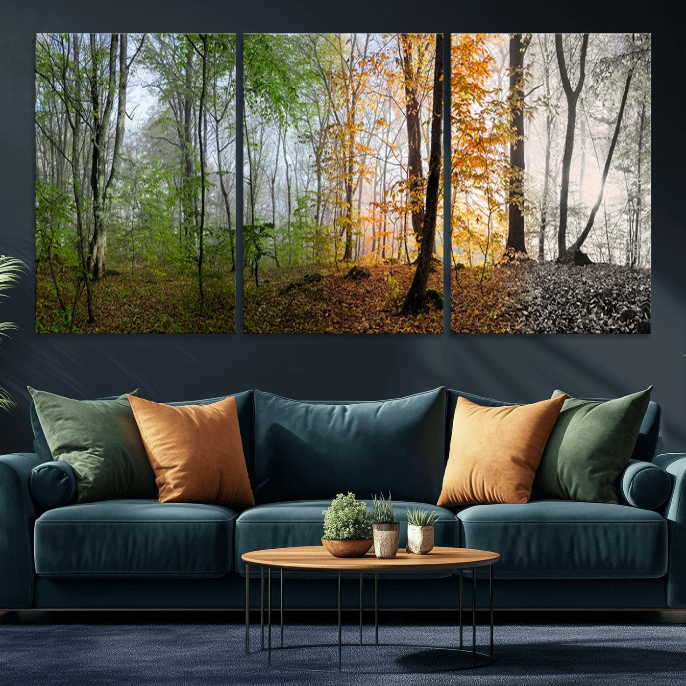 MGV-CV-60X30-3P - Four Seasons Wall Art Forest Canvas Print – Triptych Seasonal Nature Print – Landscape Decor for