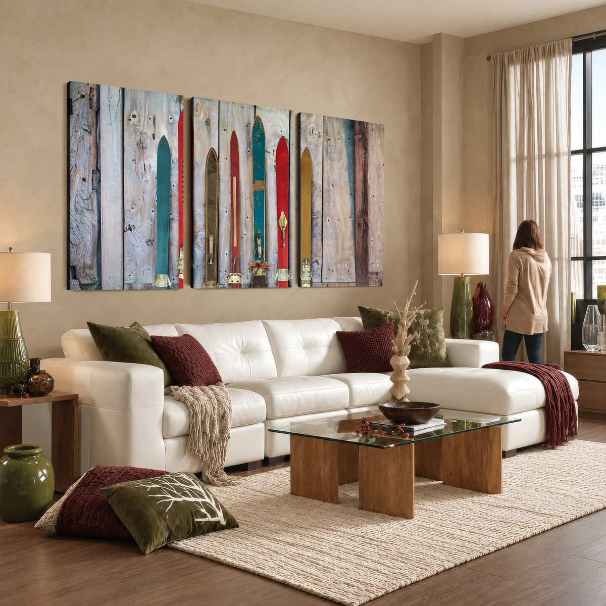 30640-MGV-CV-36X24 - Vintage Wooden Weathered Skis in Front of an Old Barn Wall Art Canvas Print