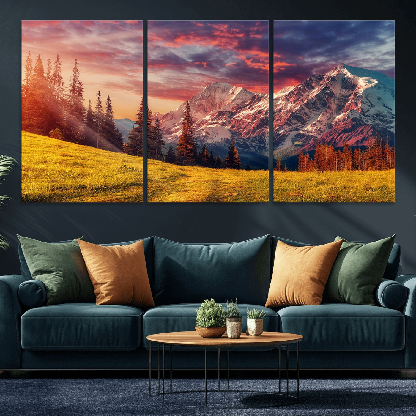 48448-MGV-CV-36X24-Mountain and Daylight Red Sunset Wall Art Canvas Print