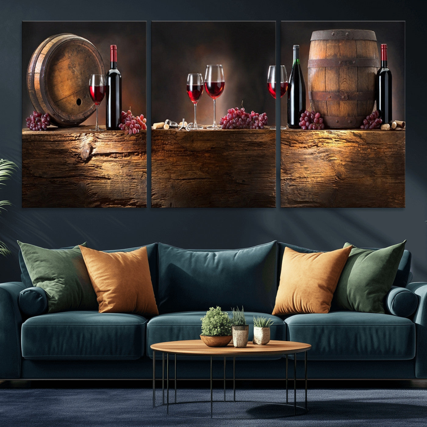 MGV-CV-60X30-3P - Wine and Barrels Wall Art Canvas Print