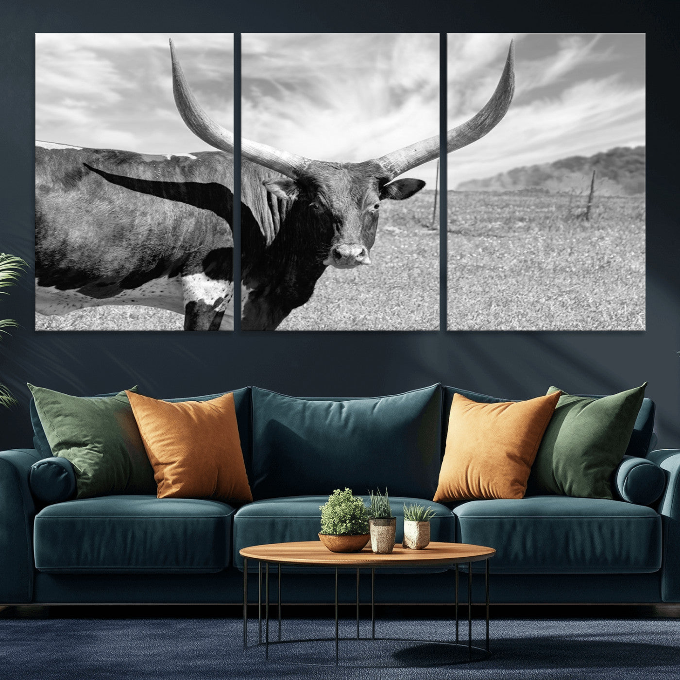 MGV-CV-60X30-3P - Cattle Wall Art Longhorn Cow Canvas Print