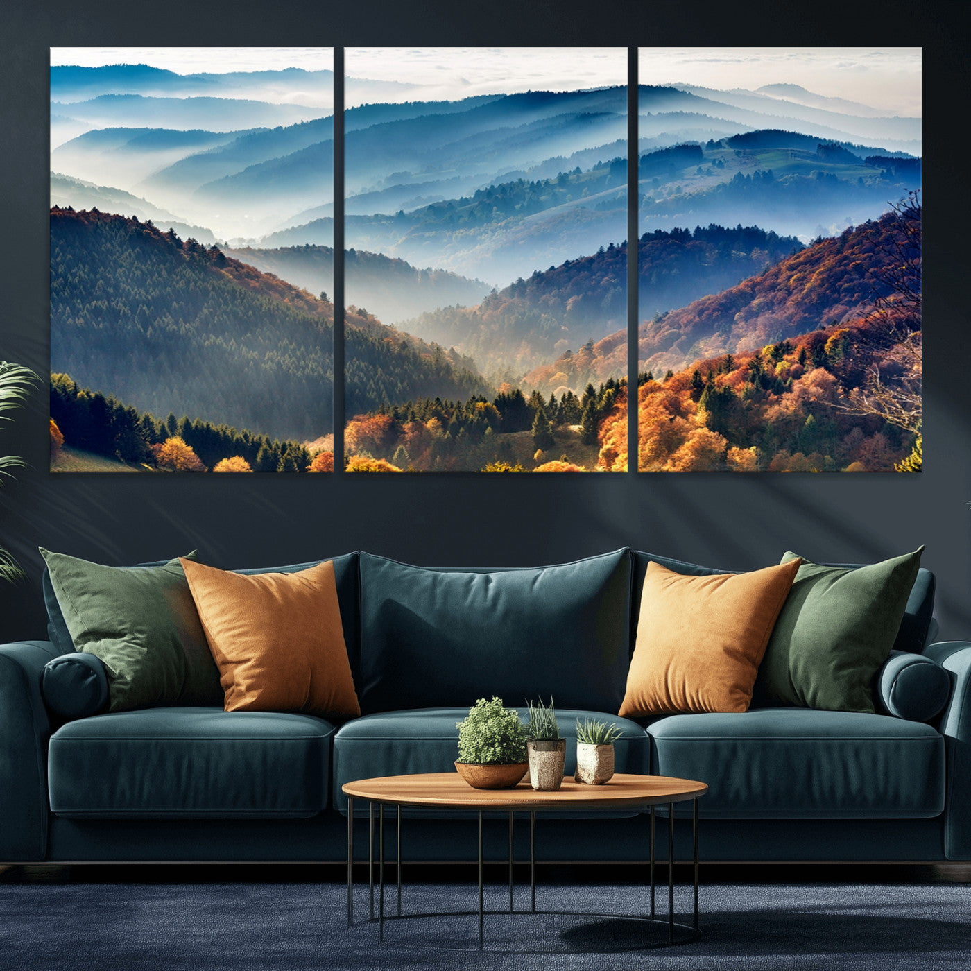MGV-CV-60X30-3P - Mountains Forest Autumn Wall Art Canvas Print